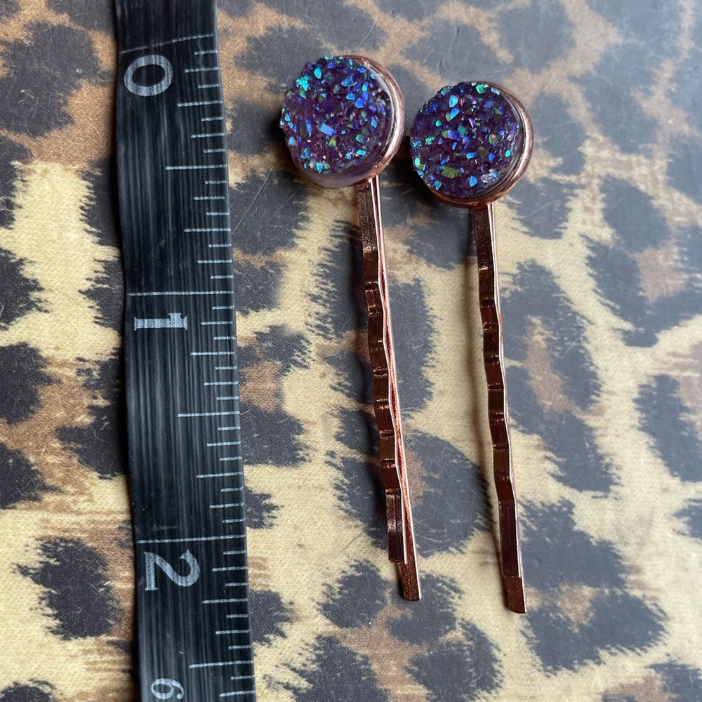 Druzy Sparkly Hair Pins rose gold clips - Picture 4 of 4